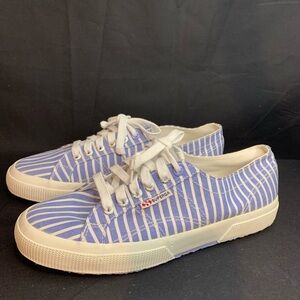 Superga Women’s USAM 8/USAW 9.5  EU 41 Blue White Striped Sneakers Lace up